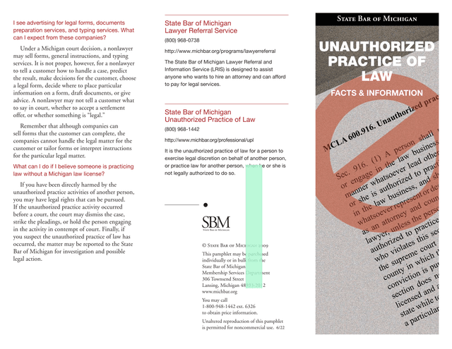 Unauthorized Practice Of Law Pamphlet screenshot