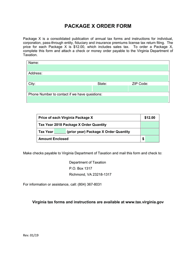 Package X Order Form screenshot