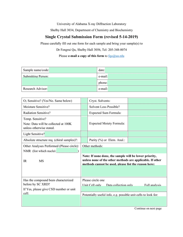 Single Crystal Submission Form screenshot