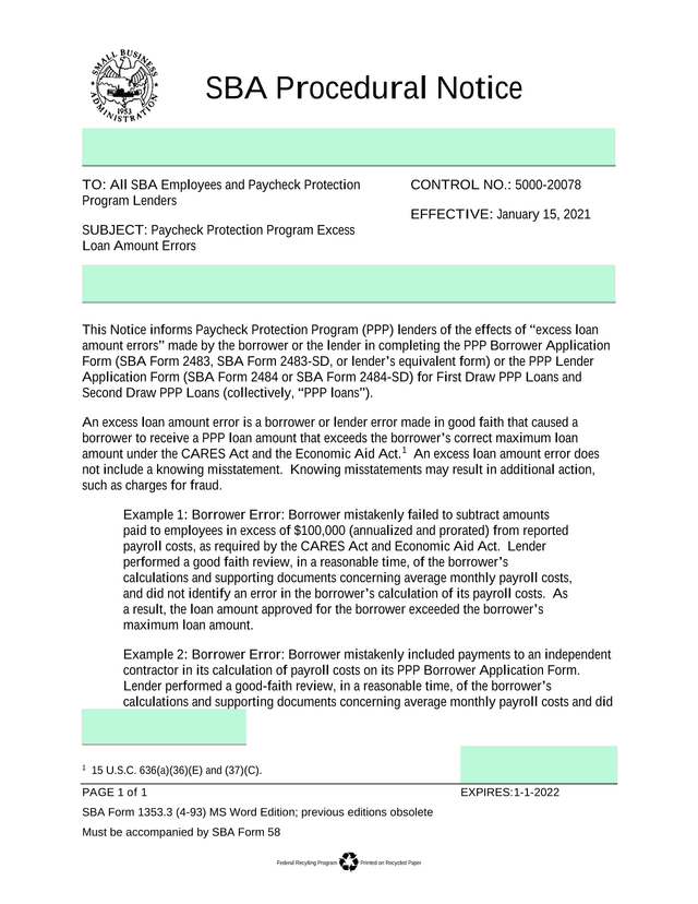 SBA Form 1353.3 screenshot