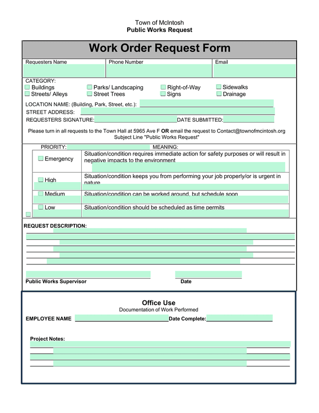 Public Works Request screenshot