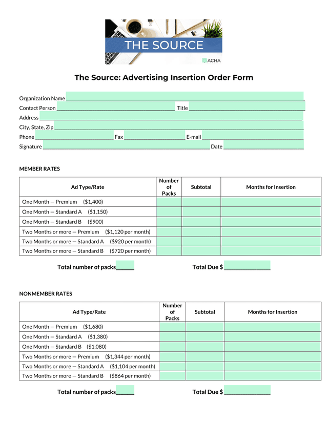 The Source Advertising Insertion Order Form screenshot