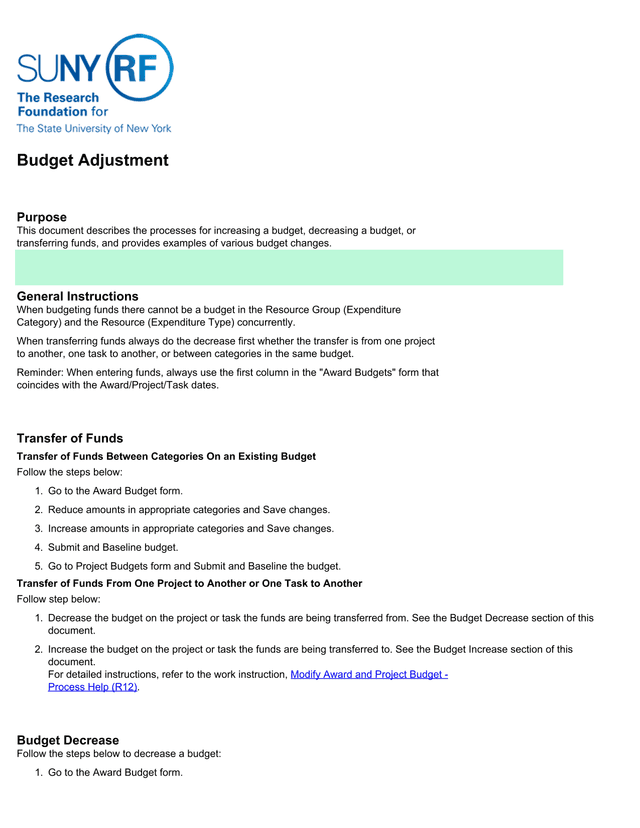 Budget Adjustment screenshot
