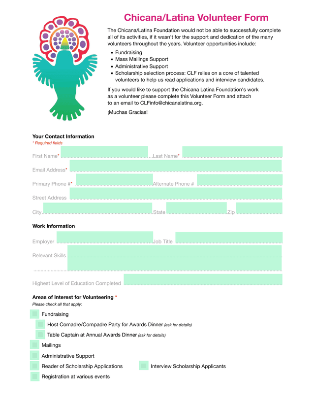 ChicanaLatina Volunteer Form screenshot
