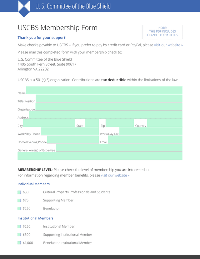 USCBS Membership Form screenshot