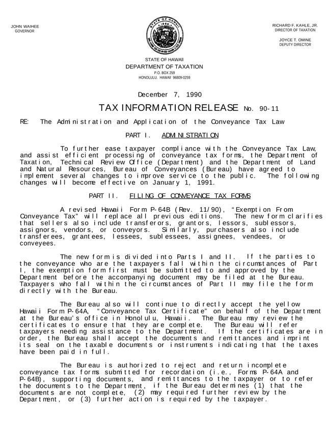 Conveyance Tax Information Release screenshot