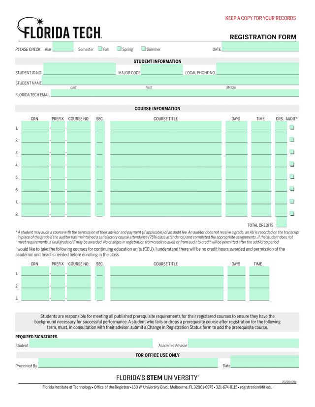 REGISTRATION FORM screenshot