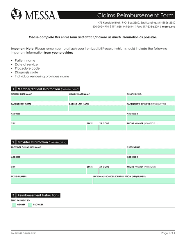 Claims Reimbursement Form screenshot