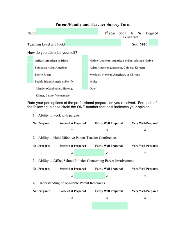 ParentFamily And Teacher Survey Form screenshot