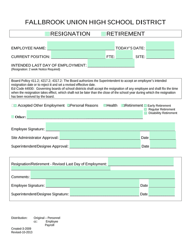 ResignationRetirement Form screenshot