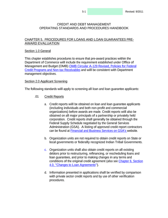 Credit And Debt Management Operating Standards And Procedures Handbook screenshot