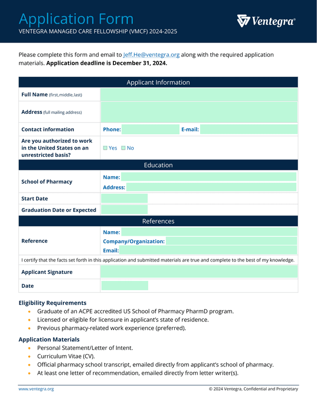 VENTEGRA MANAGED CARE FELLOWSHIP (VMCF) 2024 2025 Application Form screenshot