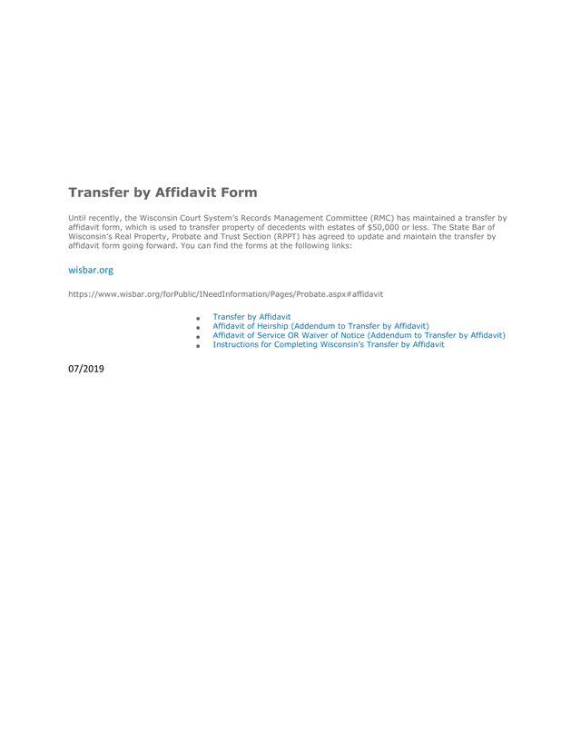 Transfer By Affidavit Form screenshot