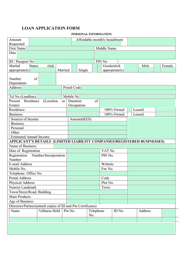 Loan Application Form screenshot