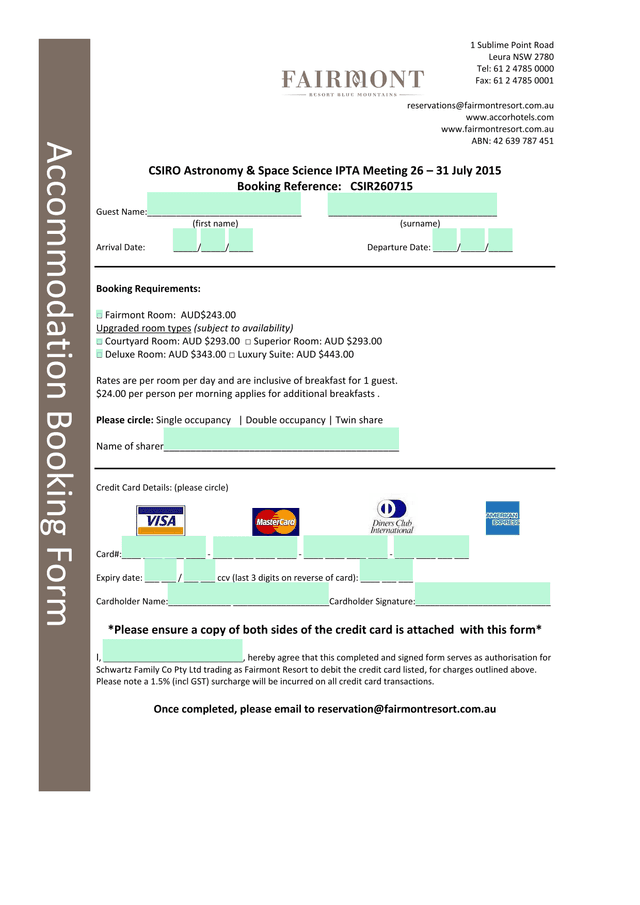 Accommodation Booking Form screenshot
