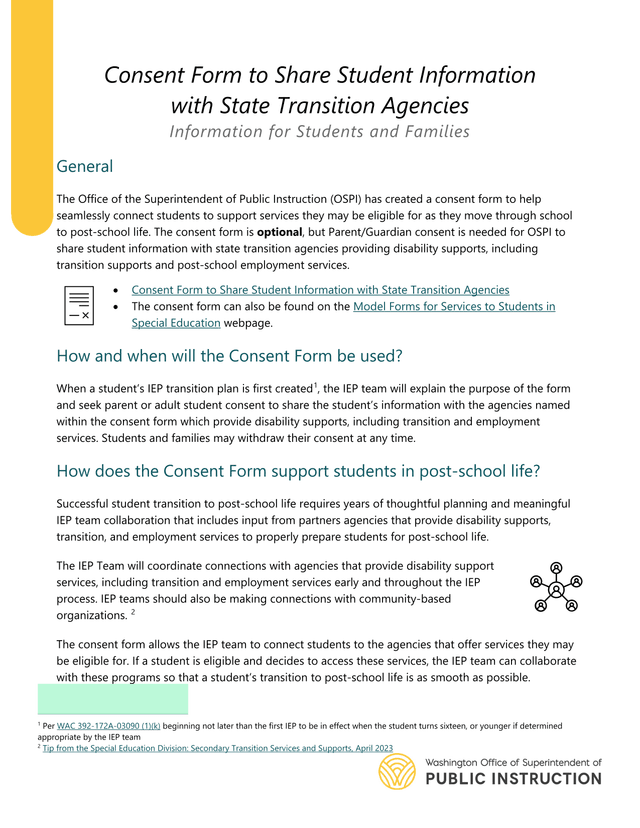 Consent Form To Share Student Information With State Transition Agencies screenshot