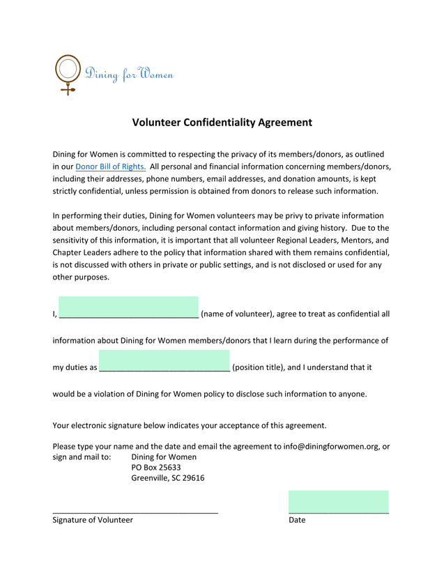 Volunteer Confidentiality Agreement screenshot