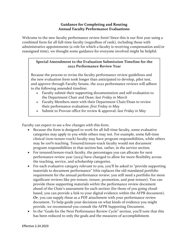 Guidance For Completing And Routing Annual Faculty Performance Evaluations screenshot
