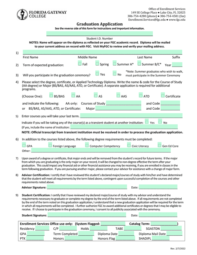 Graduation Application screenshot