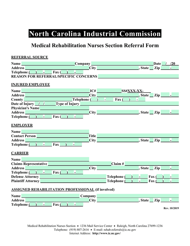 Medical Rehabilitation Nurses Section Referral Form screenshot