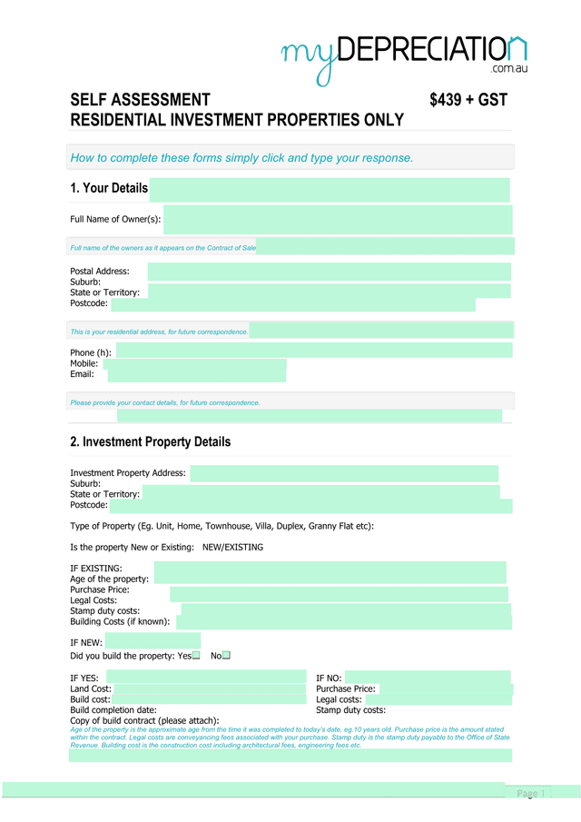 Self Assessment   Residential Investment Properties screenshot