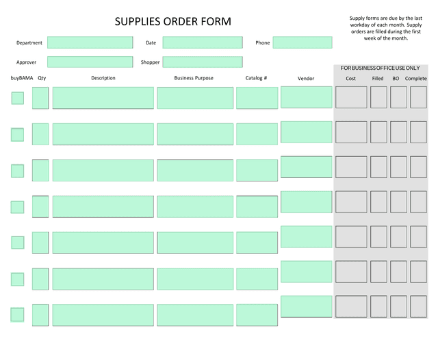 SUPPLIES ORDER FORM screenshot