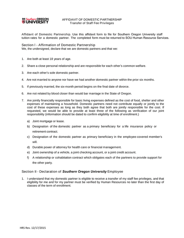Affidavit Of Domestic Partnership screenshot