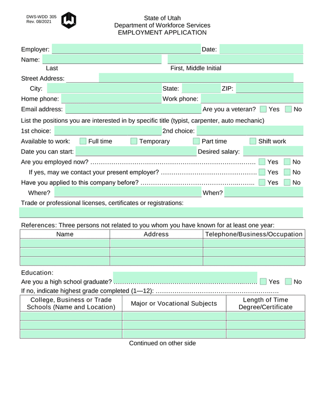 EMPLOYMENT APPLICATION screenshot