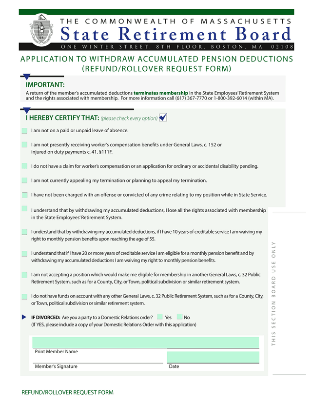 RefundRollover Request Form screenshot