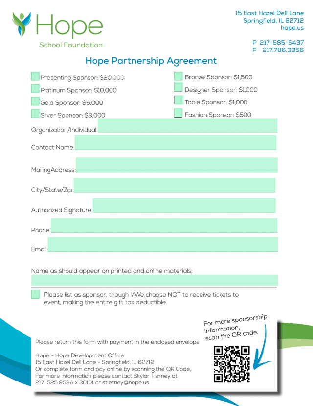 Hope Partnership Agreement screenshot