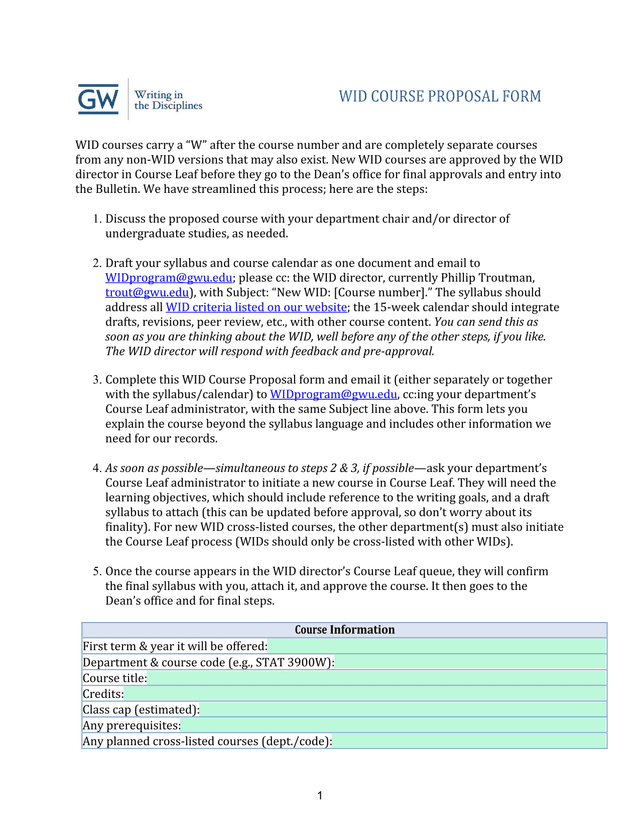 WID Course Proposal Form screenshot
