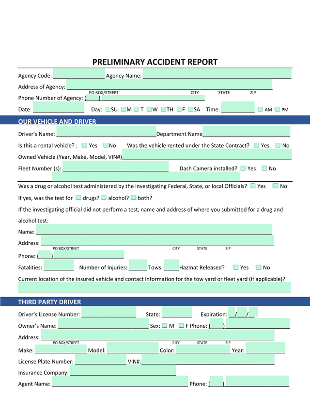 Preliminary Accident Report screenshot