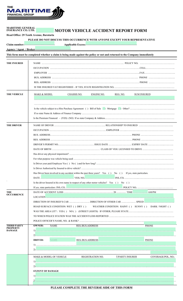 Maritime General Insurance Co. Ltd. Claim Form screenshot