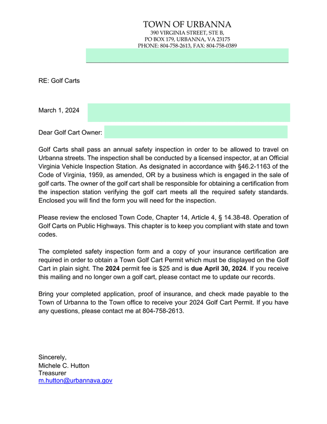 Golf Cart Permit Application screenshot