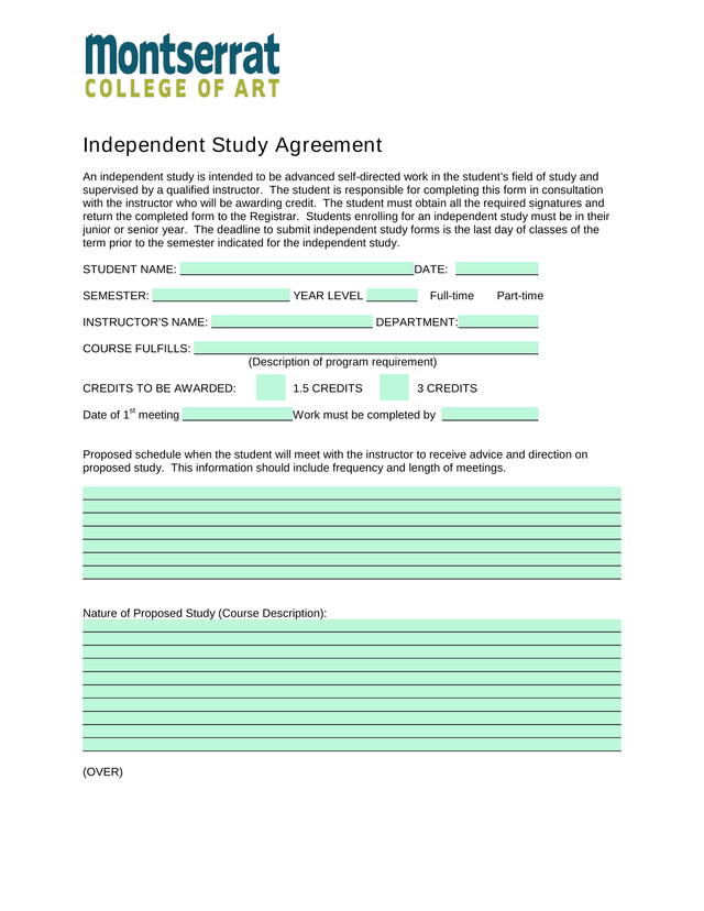 Independent Study Agreement screenshot