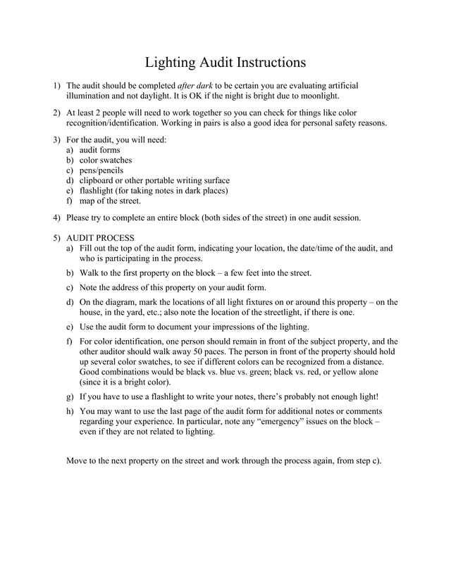 Lighting Audit Instructions screenshot