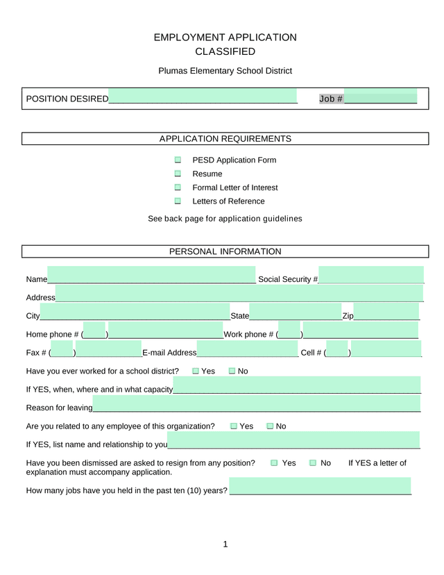 Employment Application screenshot