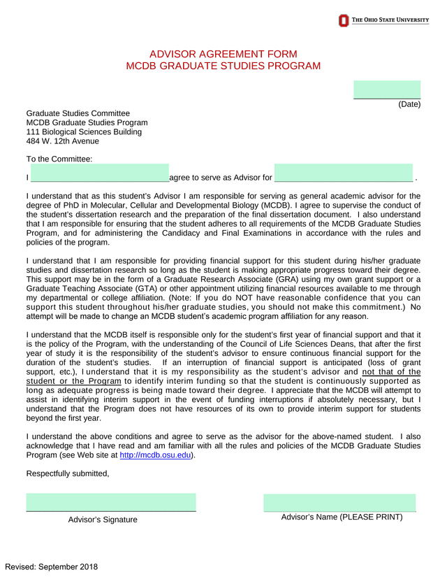 ADVISOR AGREEMENT FORM screenshot