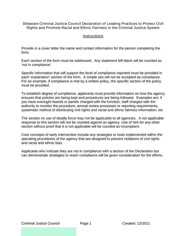 Delaware Criminal Justice Council Declaration Of Leading Practices To Protect Civil Rights And Promo screenshot