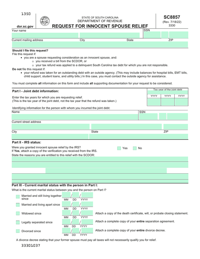 Request For Innocent Spouse Relief screenshot
