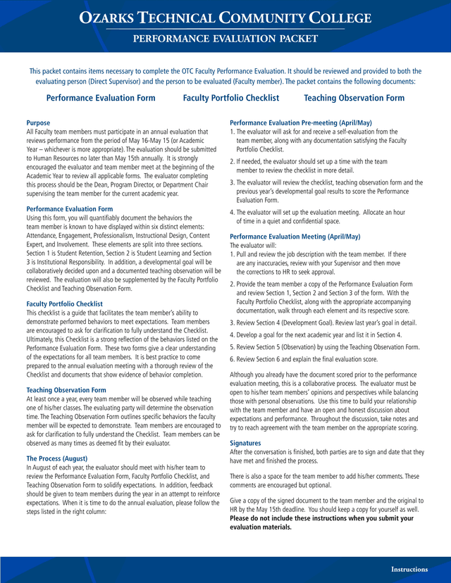 Performance Evaluation Packet screenshot