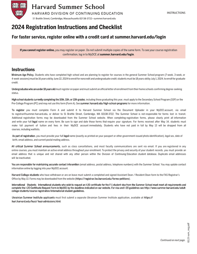2024 Registration Instructions And Checklist screenshot
