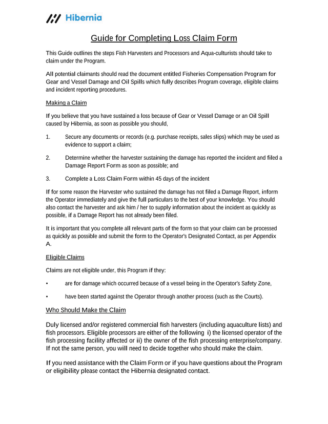 Loss Claim Form screenshot