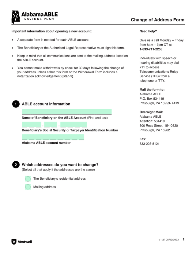 Change Of Address Form screenshot