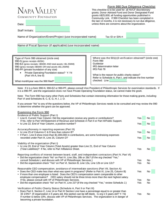 Form 990 Examination Checklist screenshot