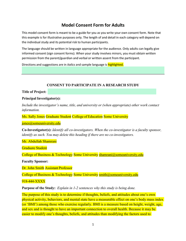 Model Consent Form For Adults screenshot