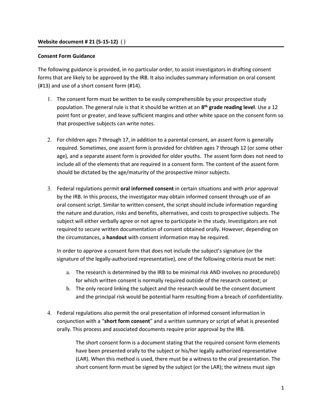 Consent Form Guidance screenshot