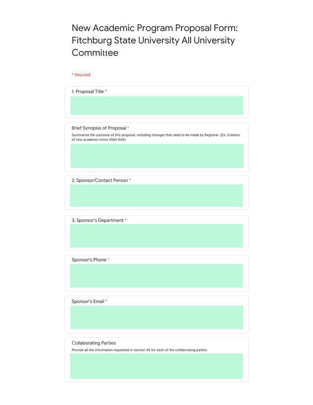 New Academic Program Proposal Form screenshot