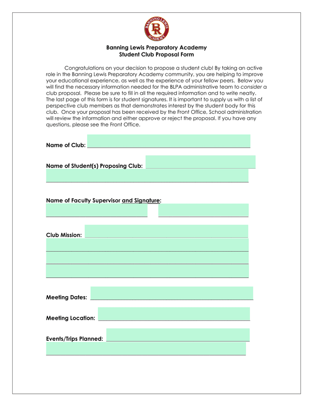 Student Club Proposal Form screenshot