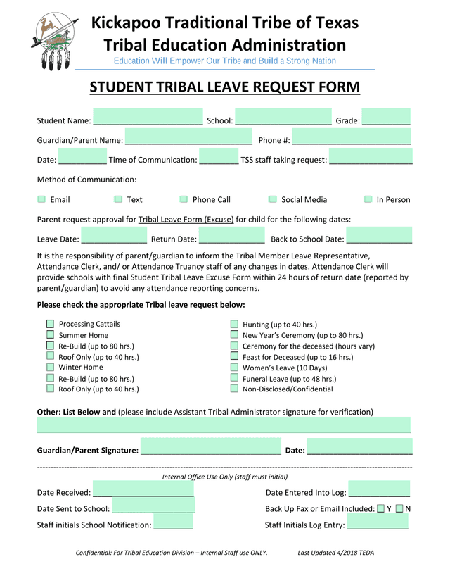 Student Tribal Leave Request Form screenshot